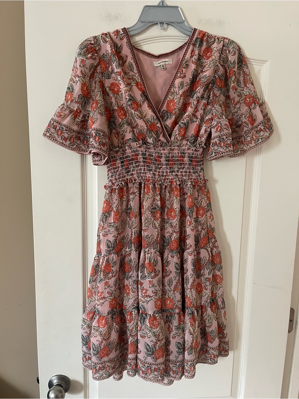 Max Studio Floral Smocked Waist Pink Mini Dress Women’s Size XS